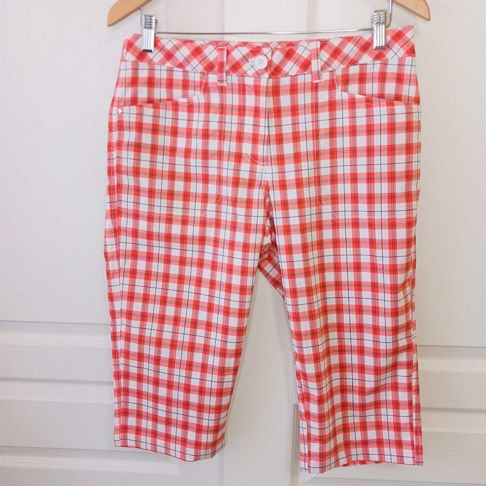 Nivo by Lanctot Women's Hot Coral Plaid Golf Shorts Size 6